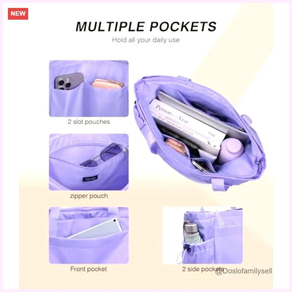 Large Lightweight Tote Bag with Zipper Compartments for Work Travel Gym